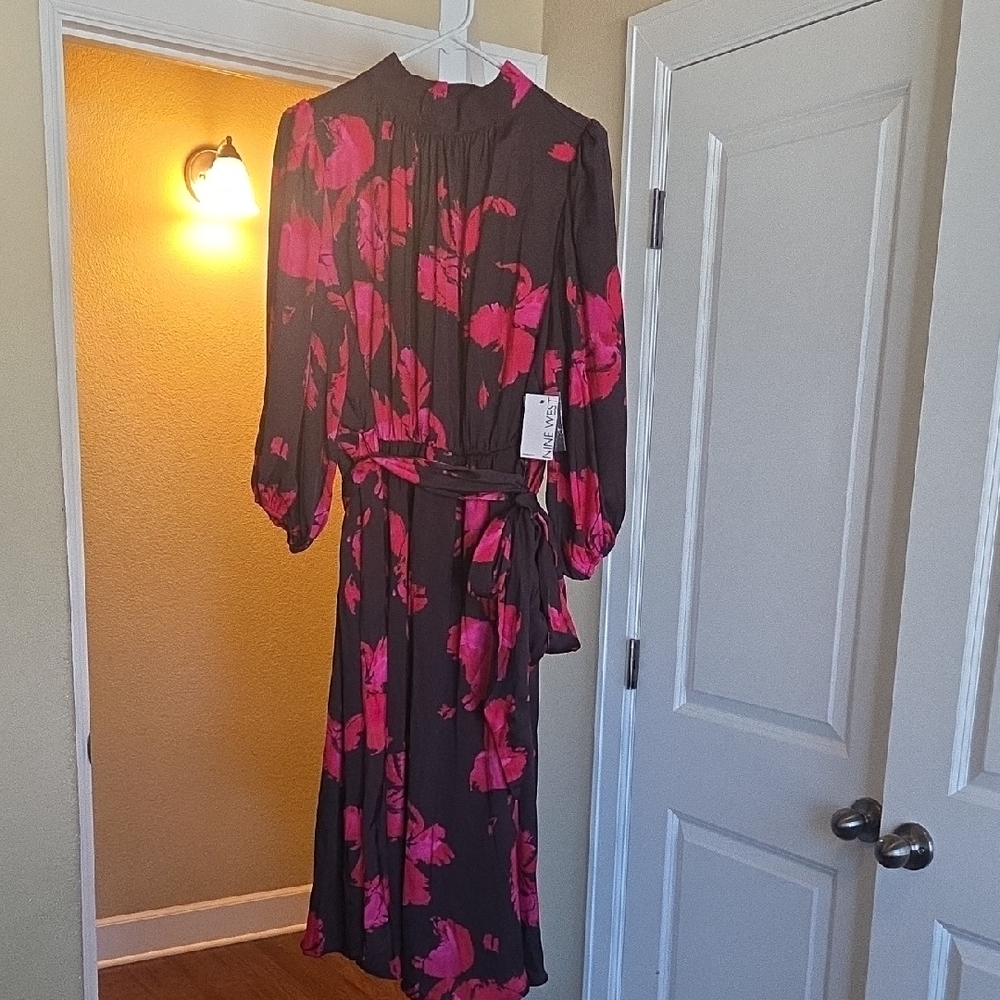 Nine West Long Sleeve Dress in Pink and Brown